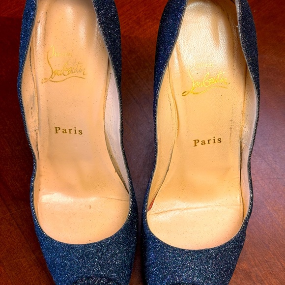 Beautiful Slate Grey Glitter Christian Louboutin Lady Peep Heels EU 38.5 EUC - Picture 7 of 10